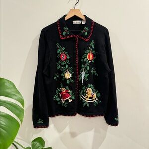 VINTAGE B.P DESIGN BLACK CARDIGAN GRANDMACORE WITH FESTIVE  EMBROIDERY SIZE XL